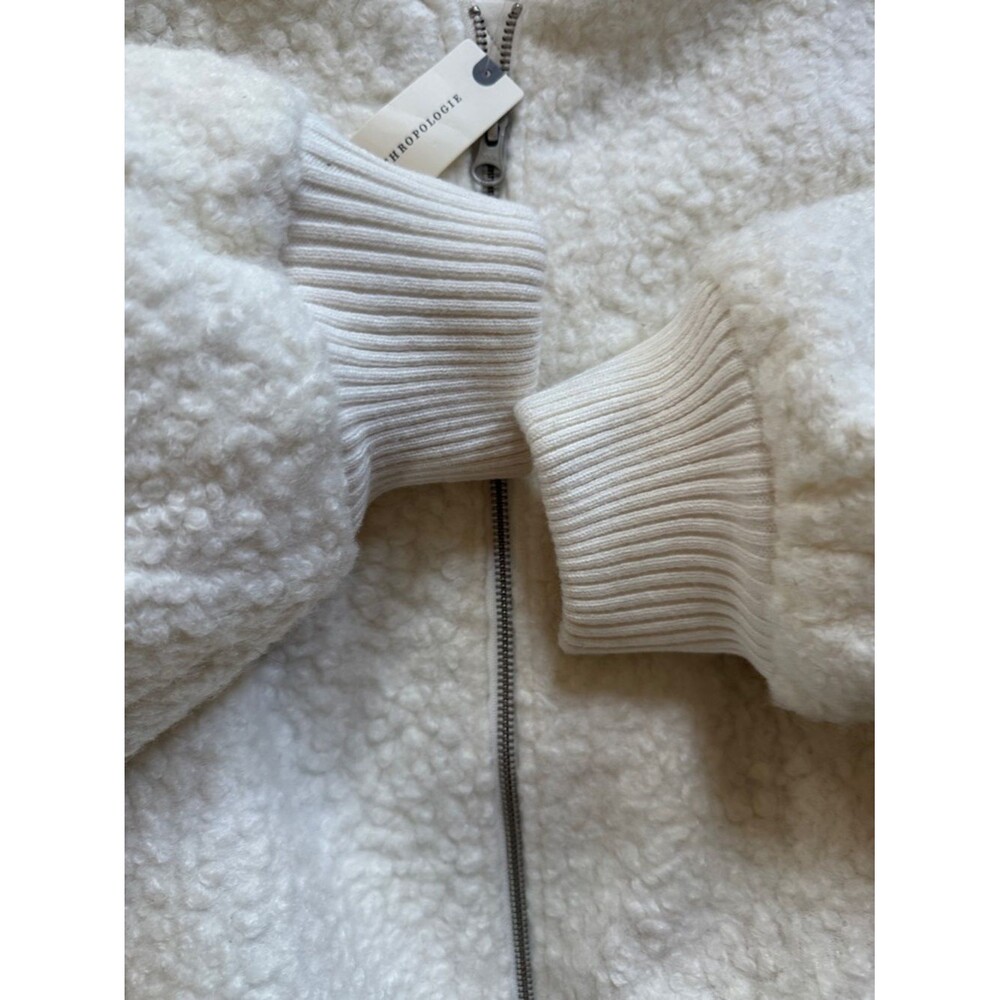 NWT Anthropologie Cream Sherpa Bomber Jacket Cozy Zip Front Coat Large - Picture 5 of 12
